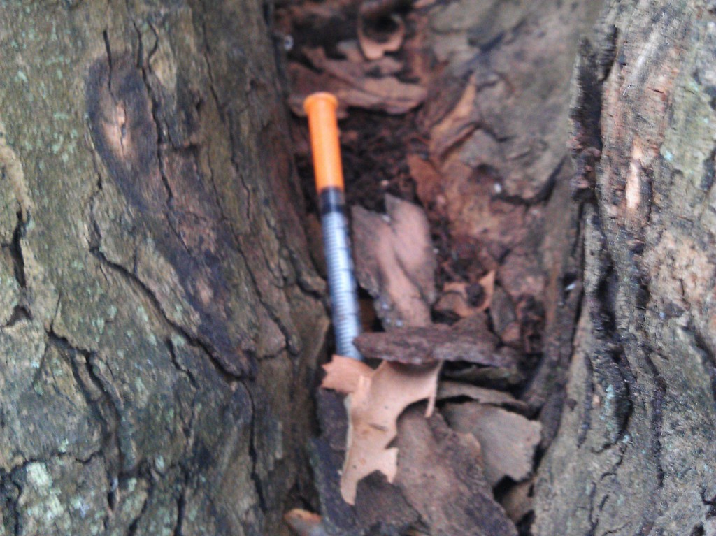 Odvržena inzulinka pri enem od zakladov v središču Ljubljane