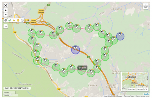 Možnosti zemljevida: 161m krogi, merjenje razdalj, vklop/izklop najdenih...