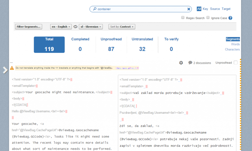 Prevajanje centralne geolovske spletne strani v slovenščino.