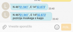 Slika testnega pošiljanje v obeh načinih vnosa