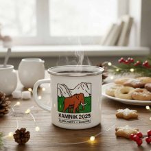 Retro emajliran lonček Kamnik 2025 Block Party (spredaj)